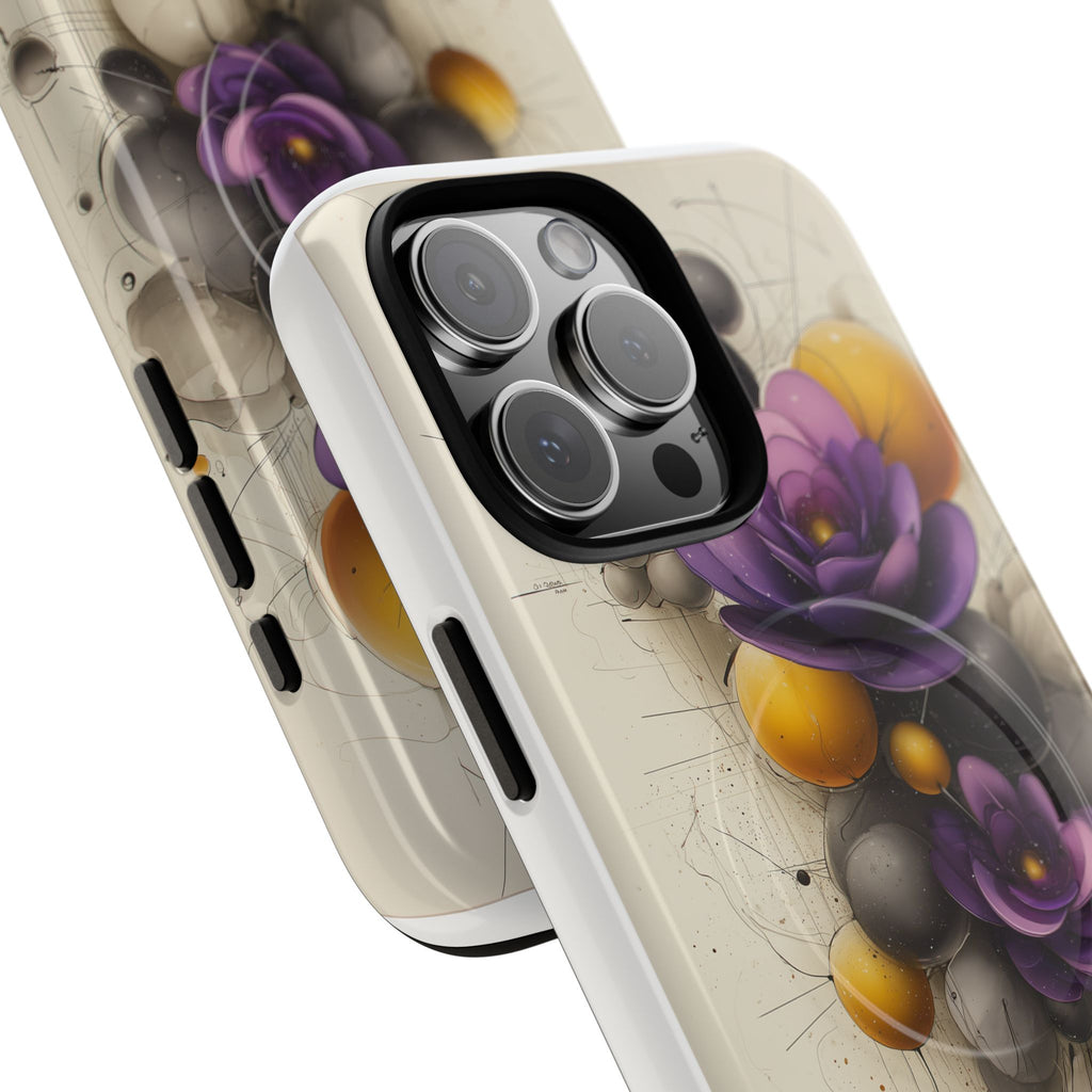 Floral Orb iPhone Case — Purple & Gold 3D Blossom Tough Magnetic Case