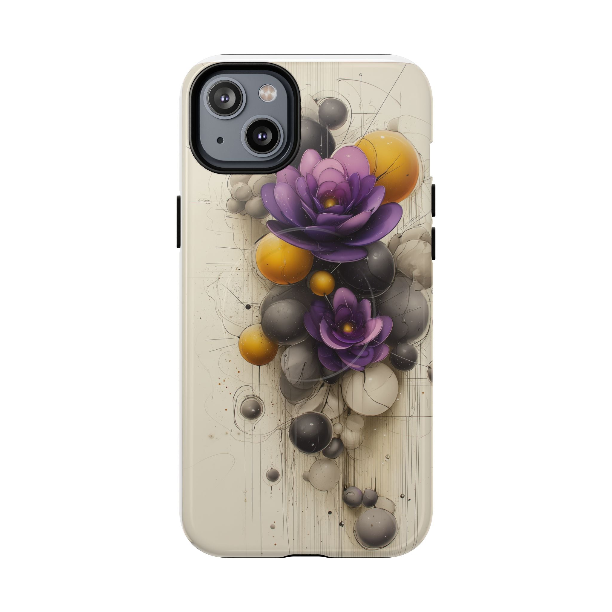 Floral Orb iPhone Case — Purple & Gold 3D Blossom Tough Magnetic Case