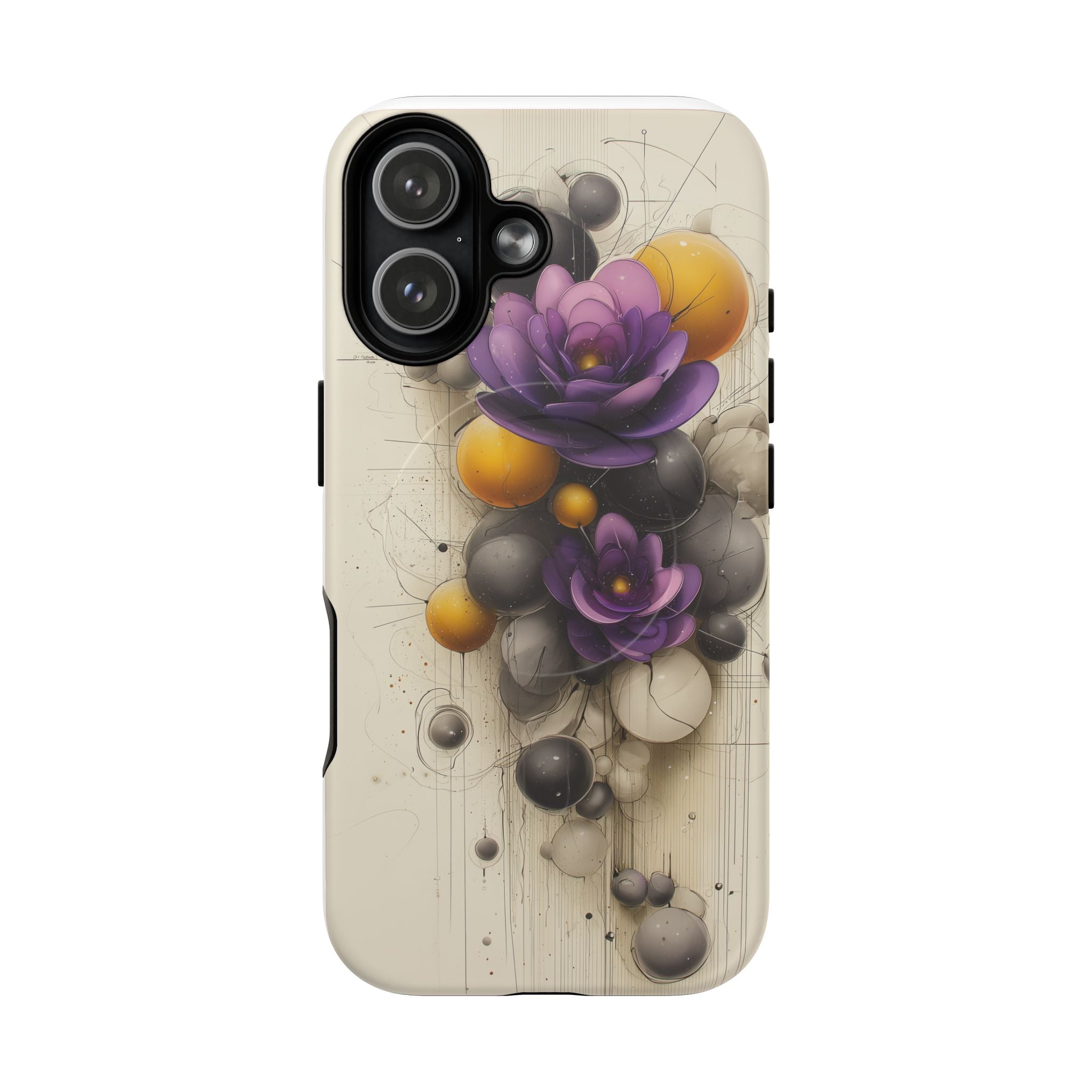 Floral Orb iPhone Case — Purple & Gold 3D Blossom Tough Magnetic Case