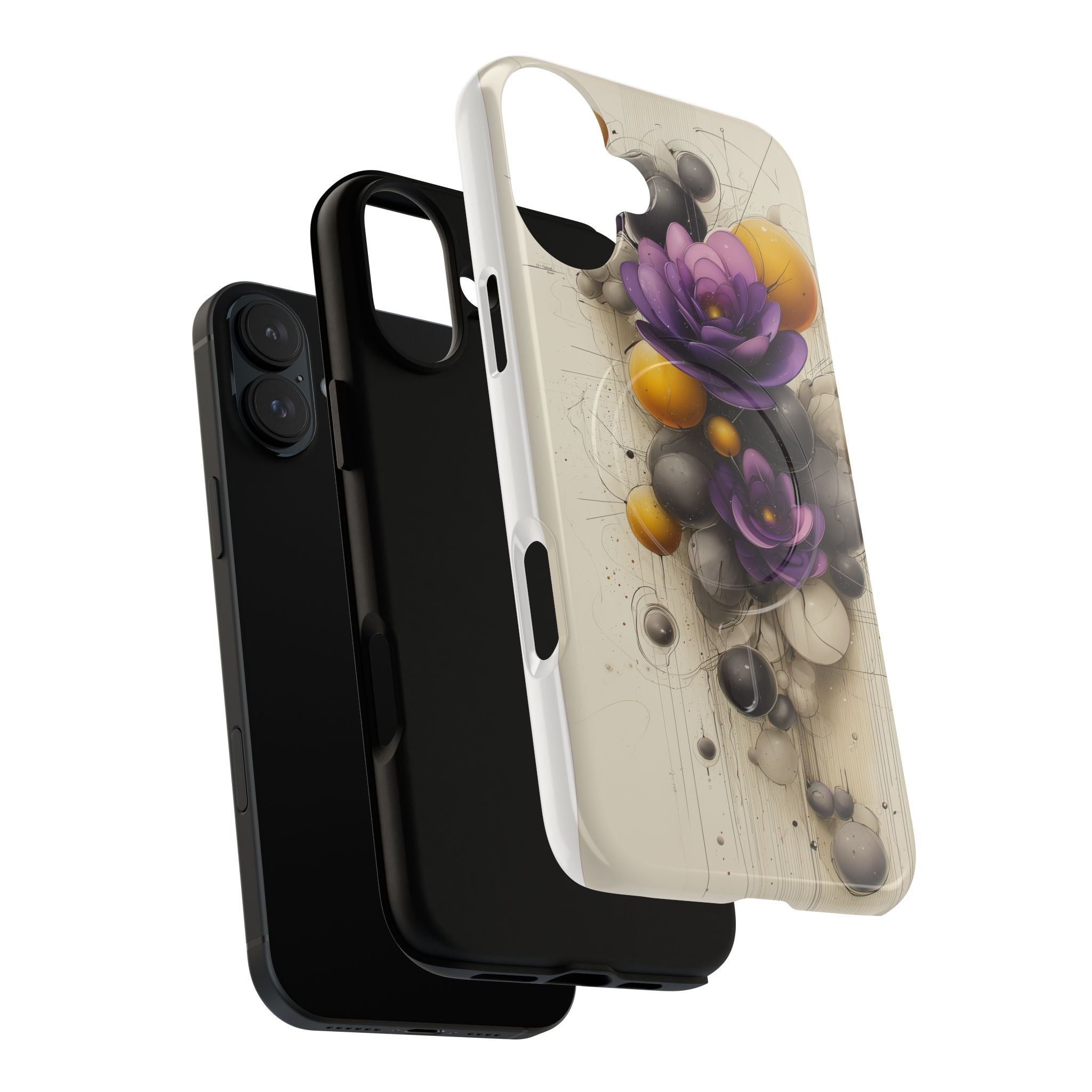 Floral Orb iPhone Case — Purple & Gold 3D Blossom Tough Magnetic Case