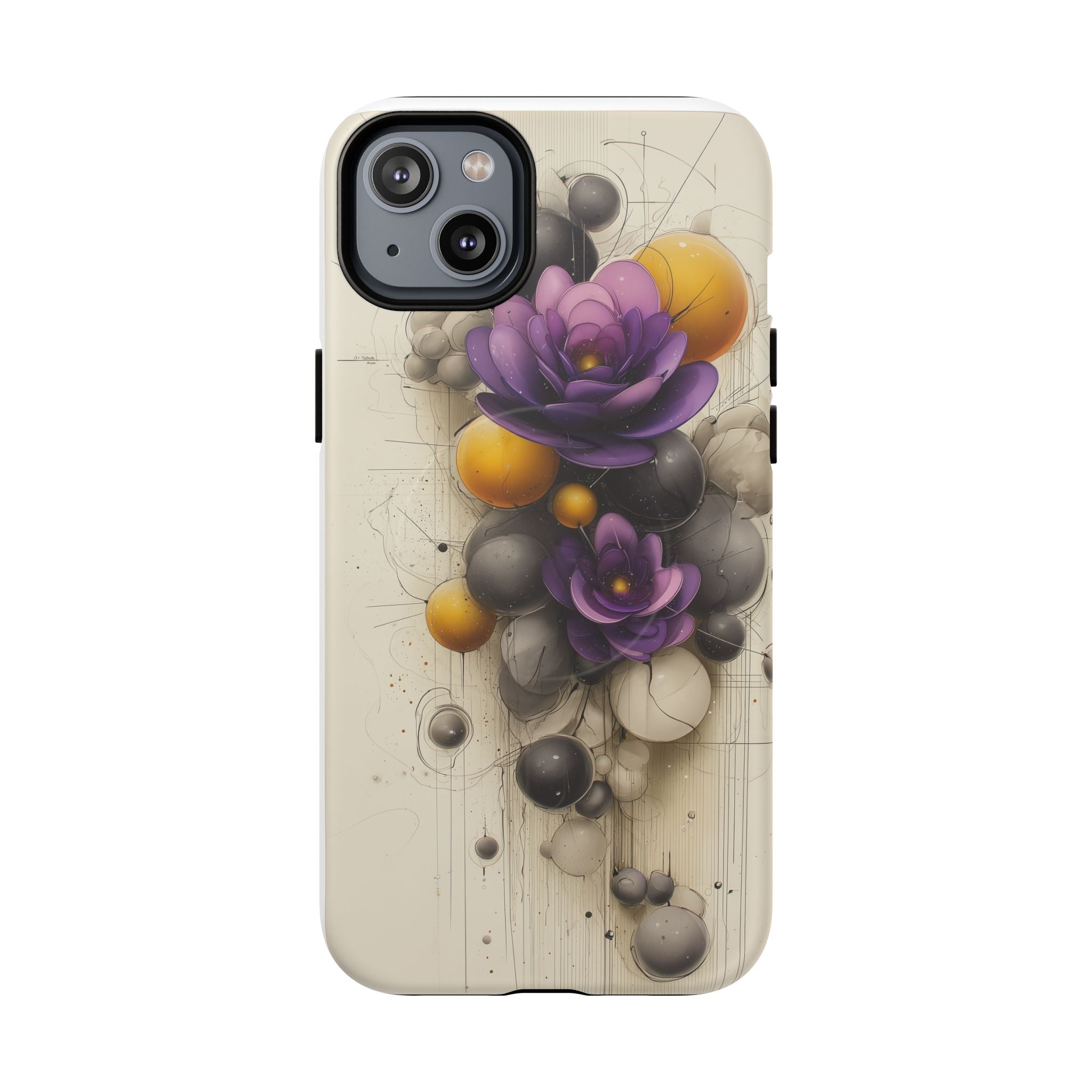 Floral Orb iPhone Case — Purple & Gold 3D Blossom Tough Magnetic Case