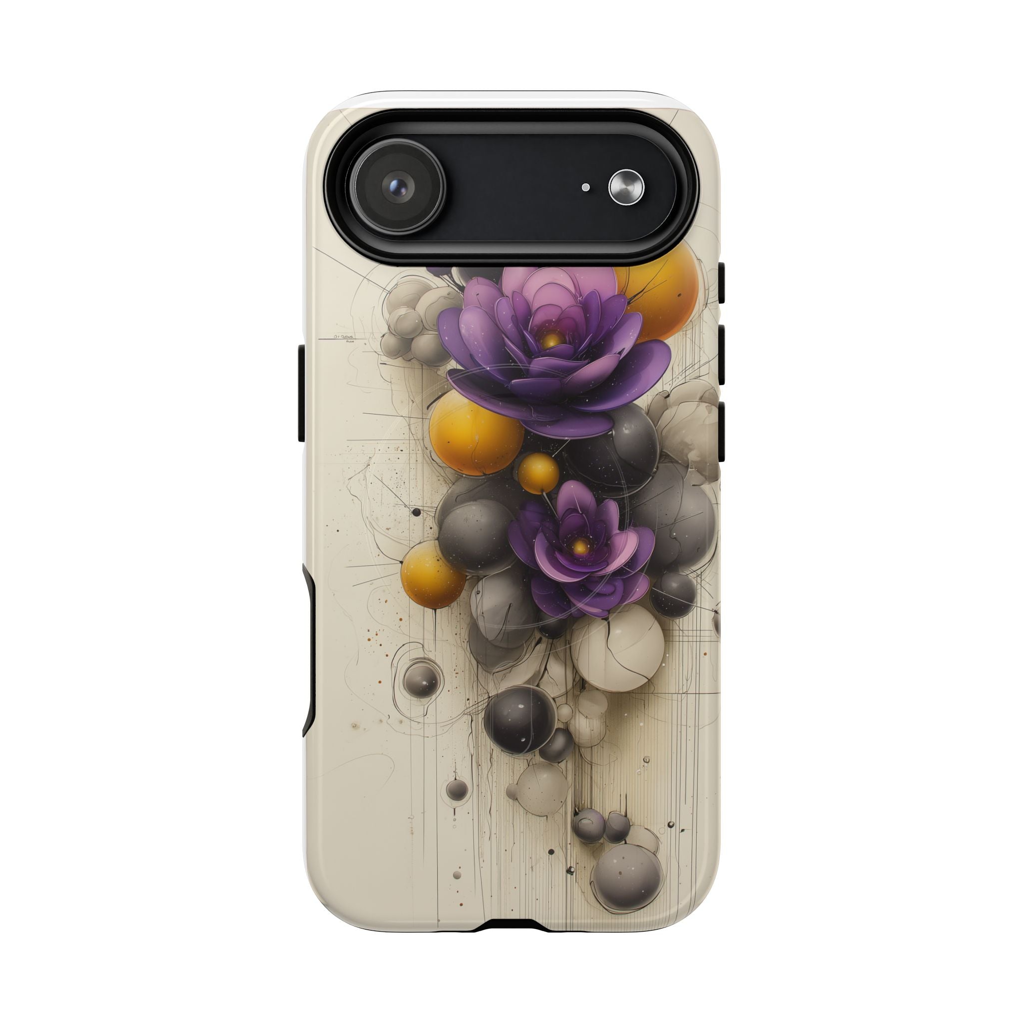 Floral Orb iPhone Case — Purple & Gold 3D Blossom Tough Magnetic Case