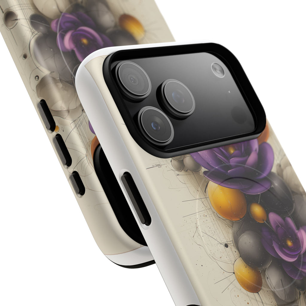 Floral Orb iPhone Case — Purple & Gold 3D Blossom Tough Magnetic Case