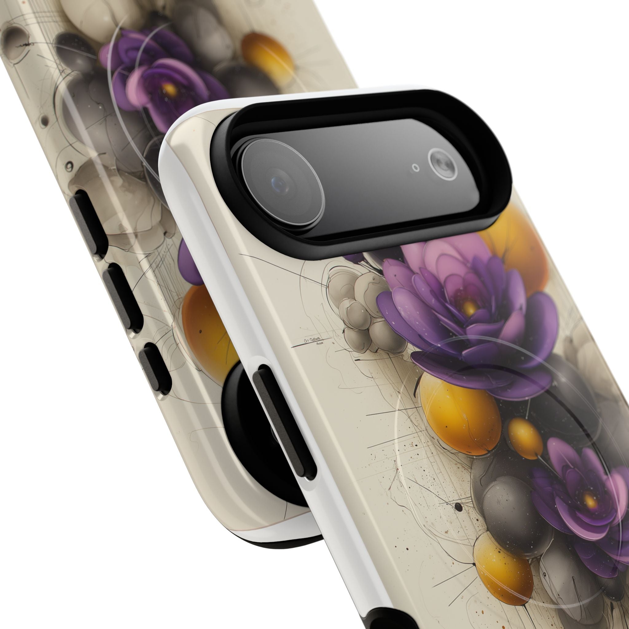 Floral Orb iPhone Case — Purple & Gold 3D Blossom Tough Magnetic Case