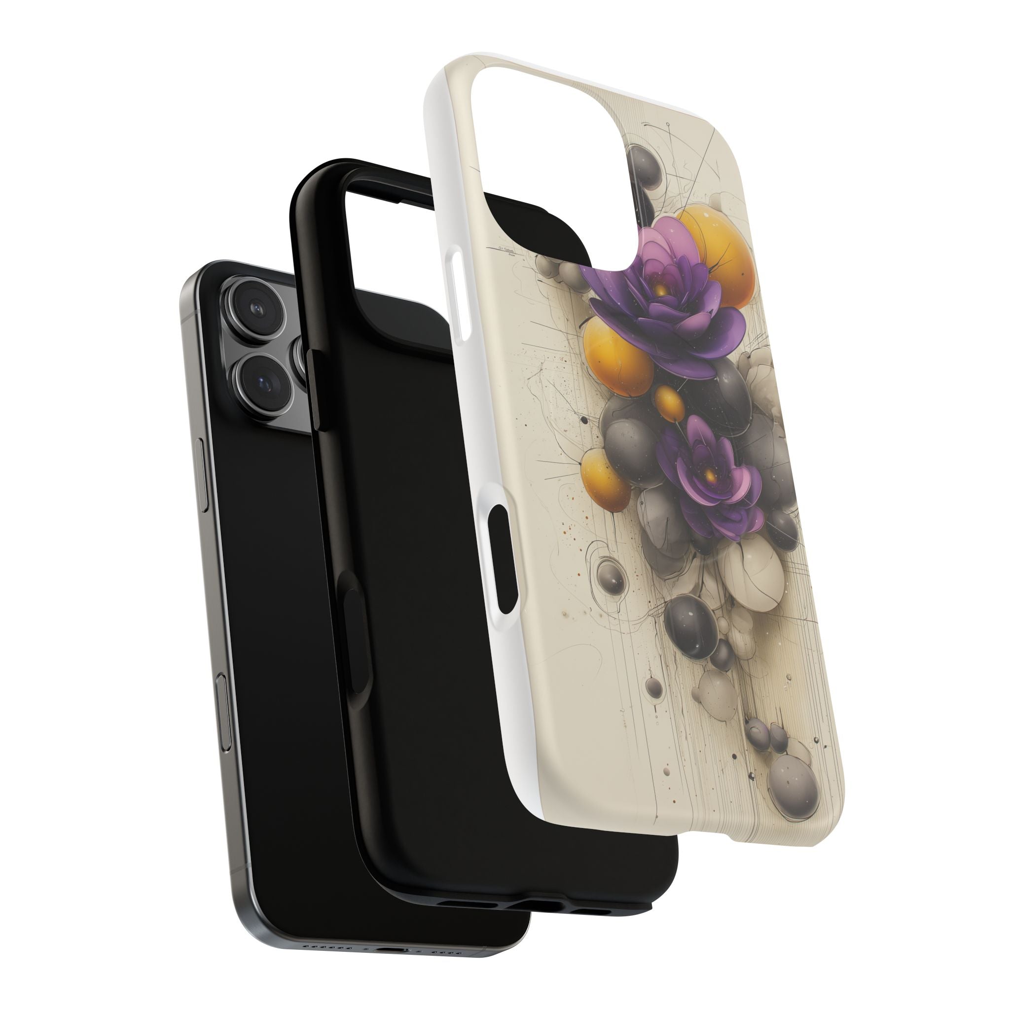 Floral Orb iPhone Case — Purple & Gold 3D Blossom Tough Magnetic Case