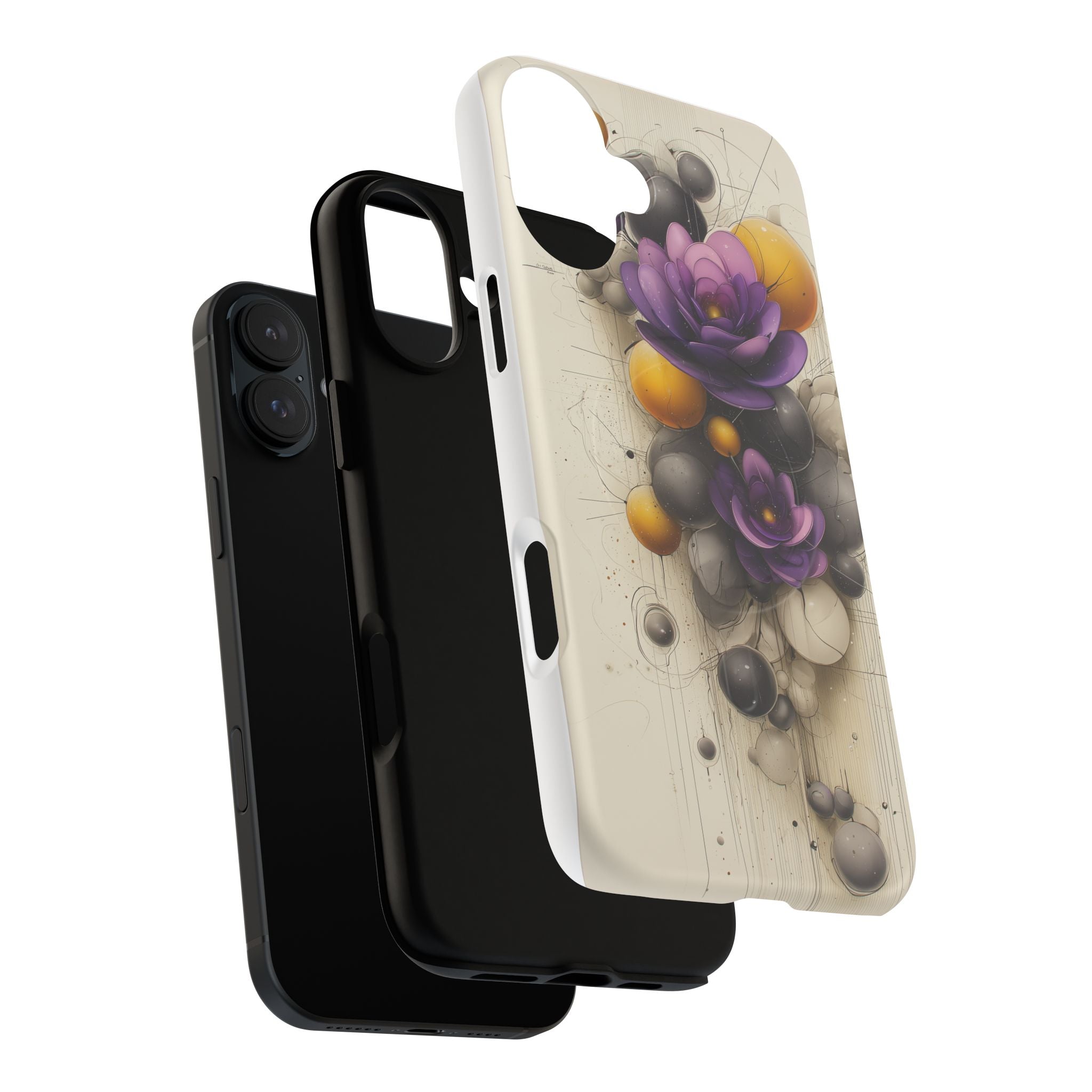Floral Orb iPhone Case — Purple & Gold 3D Blossom Tough Magnetic Case