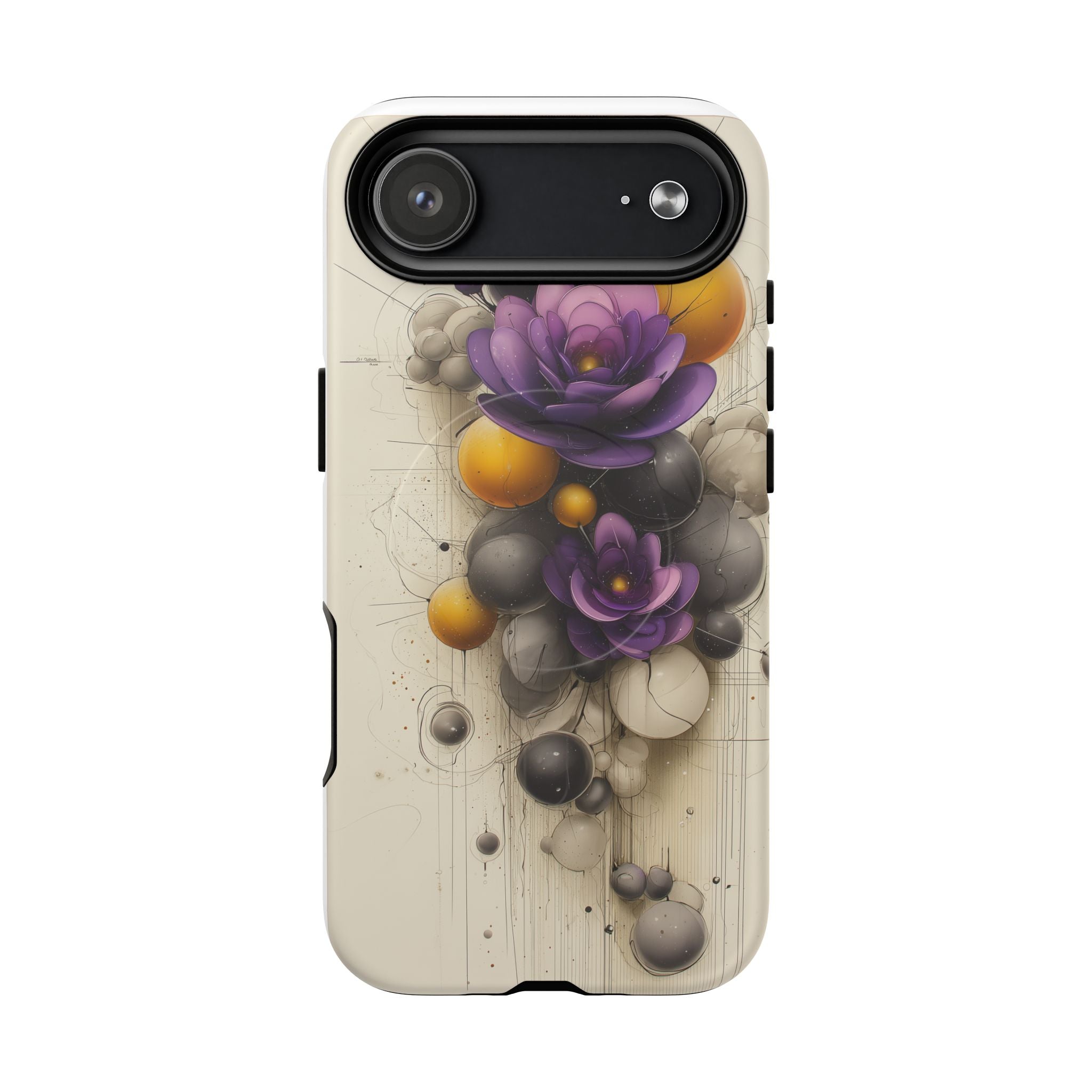 Floral Orb iPhone Case — Purple & Gold 3D Blossom Tough Magnetic Case