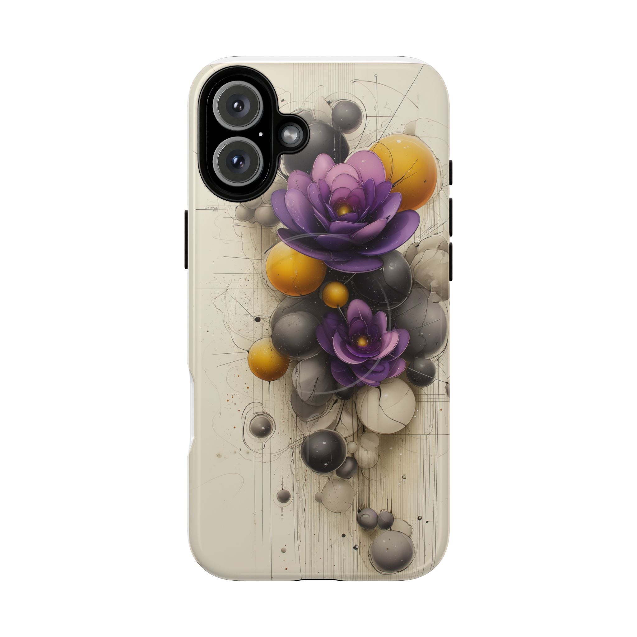 Floral Orb iPhone Case — Purple & Gold 3D Blossom Tough Magnetic Case
