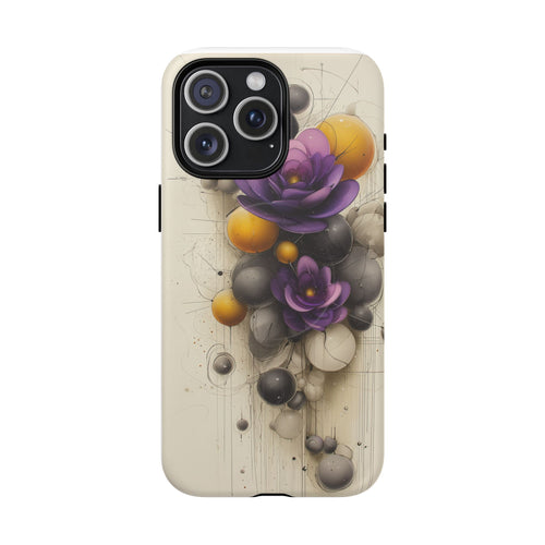 Floral Orb iPhone Case — Purple & Gold 3D Blossom Tough Magnetic Case