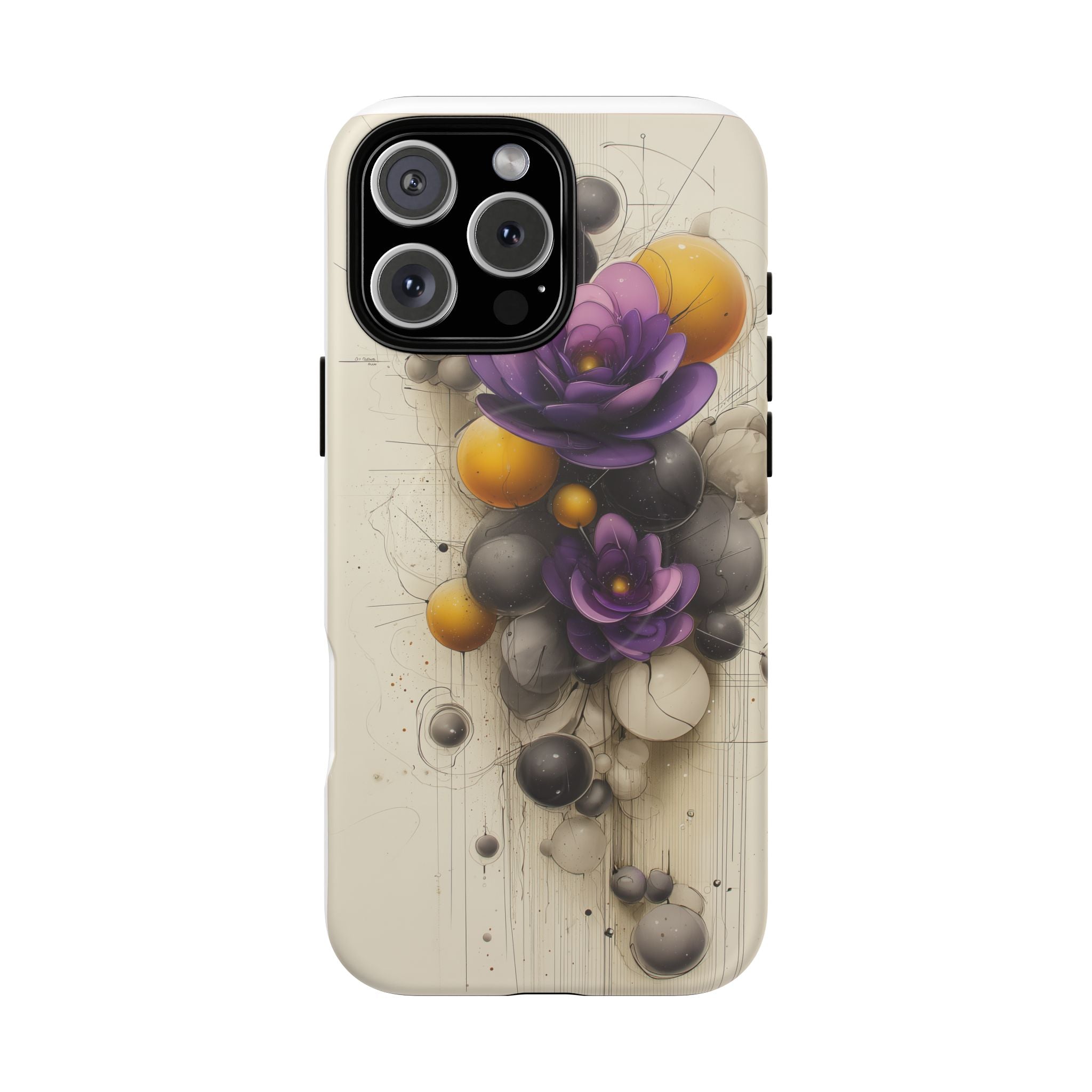 Floral Orb iPhone Case — Purple & Gold 3D Blossom Tough Magnetic Case