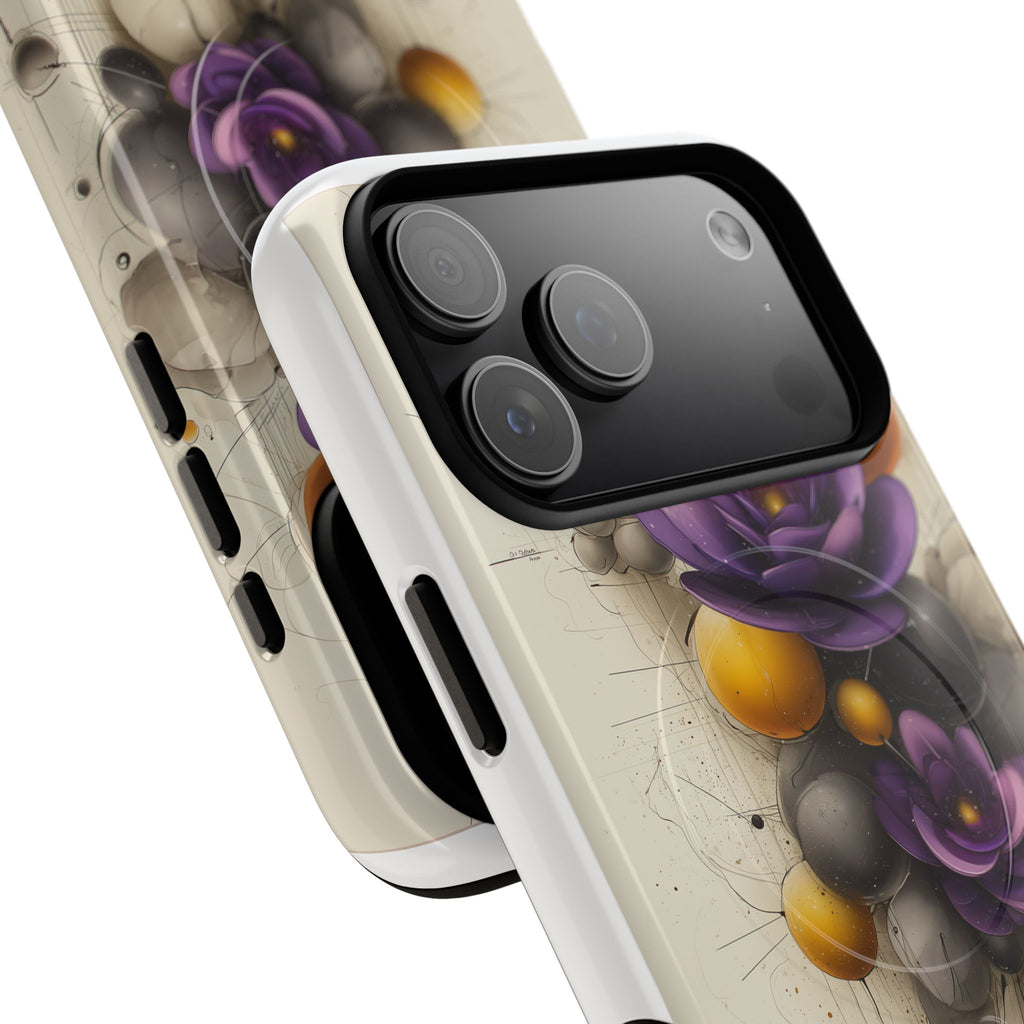 Floral Orb iPhone Case — Purple & Gold 3D Blossom Tough Magnetic Case