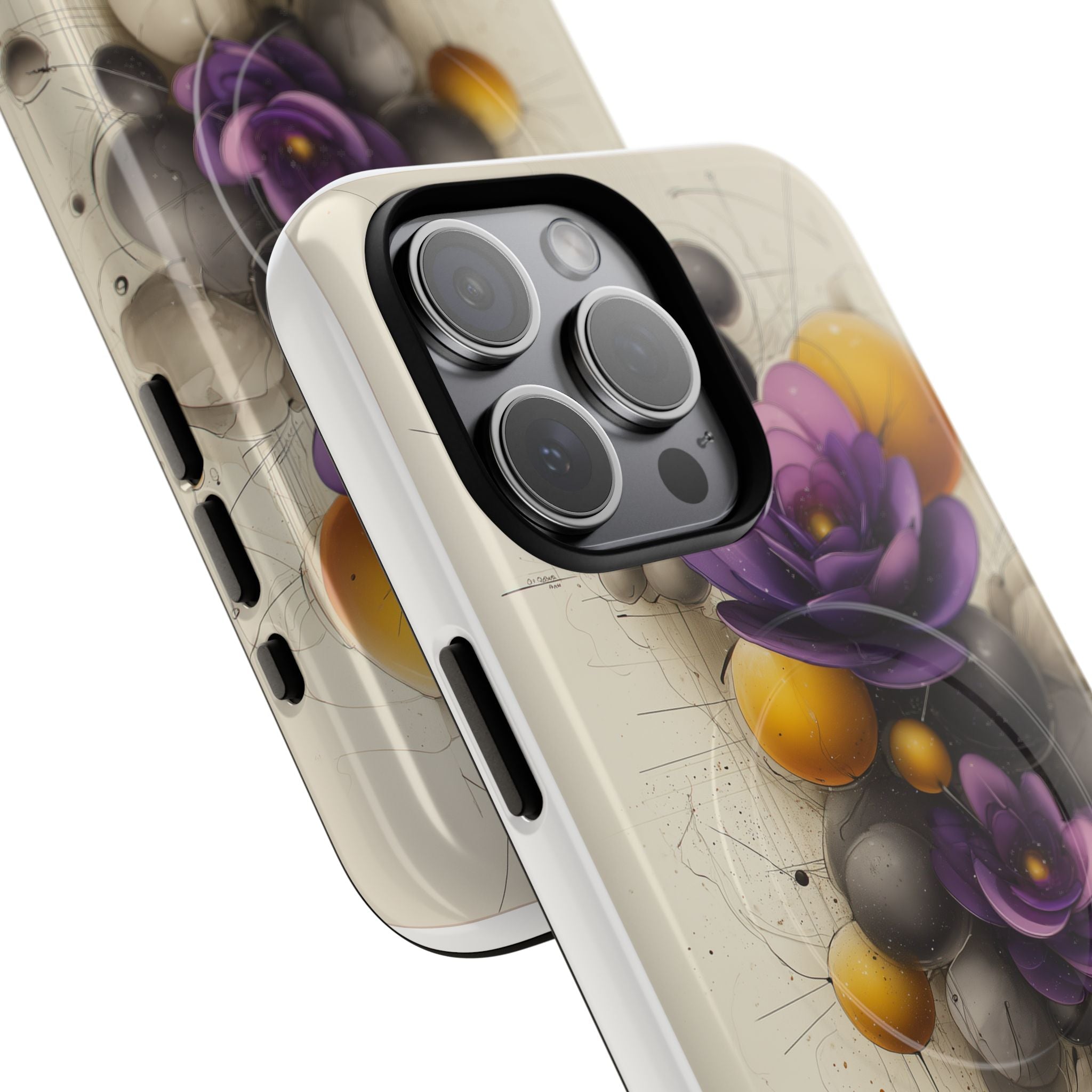 Floral Orb iPhone Case — Purple & Gold 3D Blossom Tough Magnetic Case
