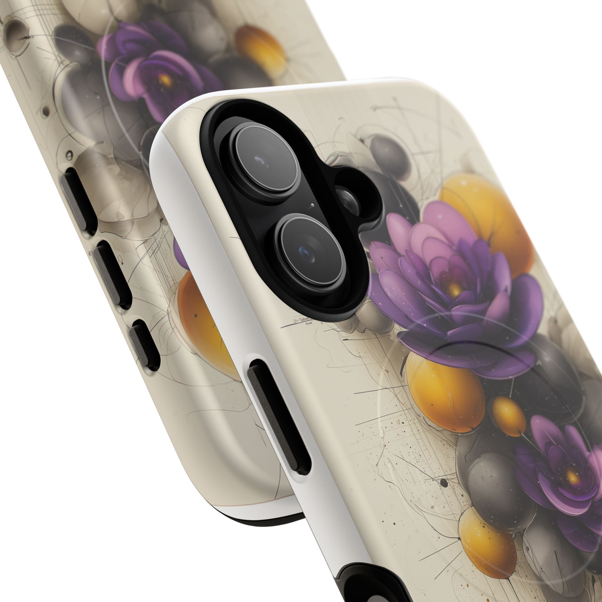 Floral Orb iPhone Case — Purple & Gold 3D Blossom Tough Magnetic Case