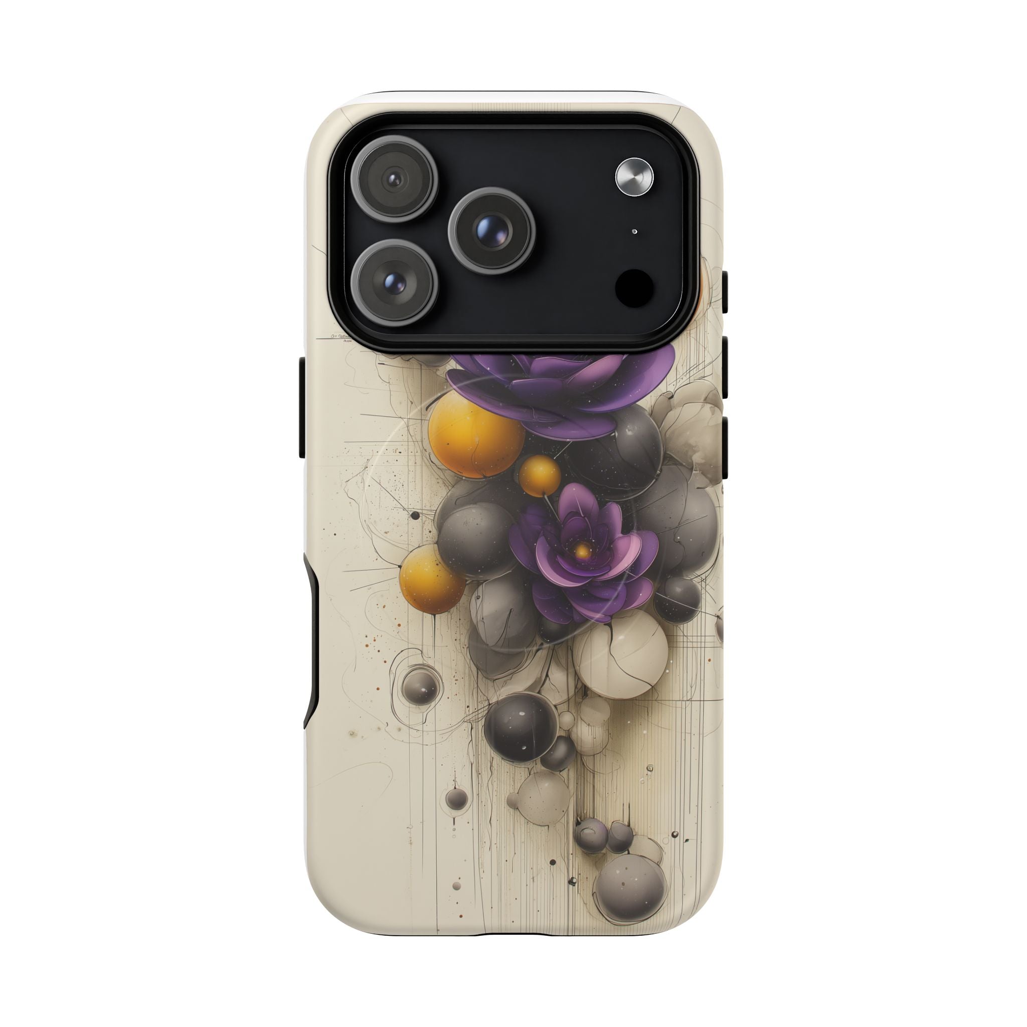 Floral Orb iPhone Case — Purple & Gold 3D Blossom Tough Magnetic Case