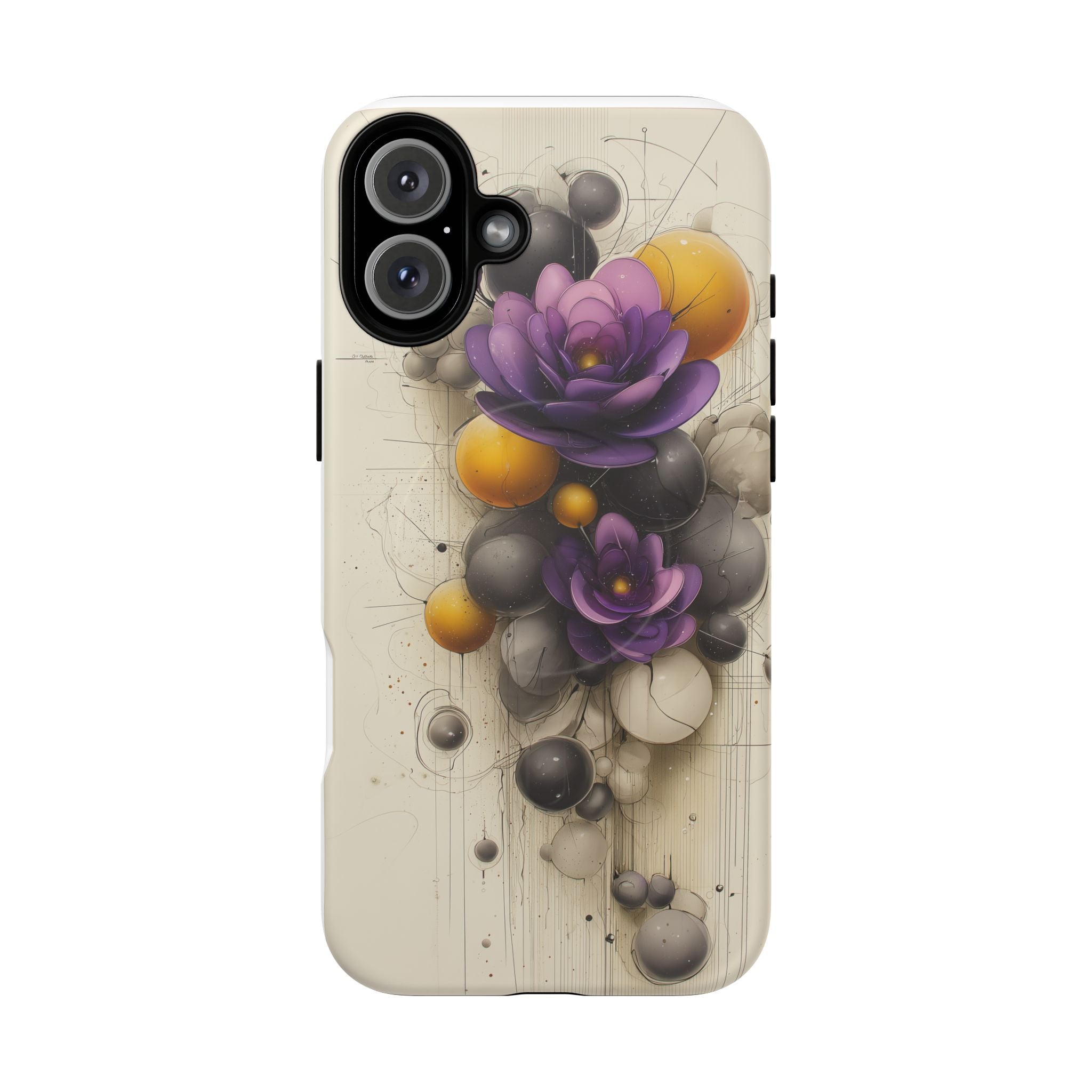 Floral Orb iPhone Case — Purple & Gold 3D Blossom Tough Magnetic Case