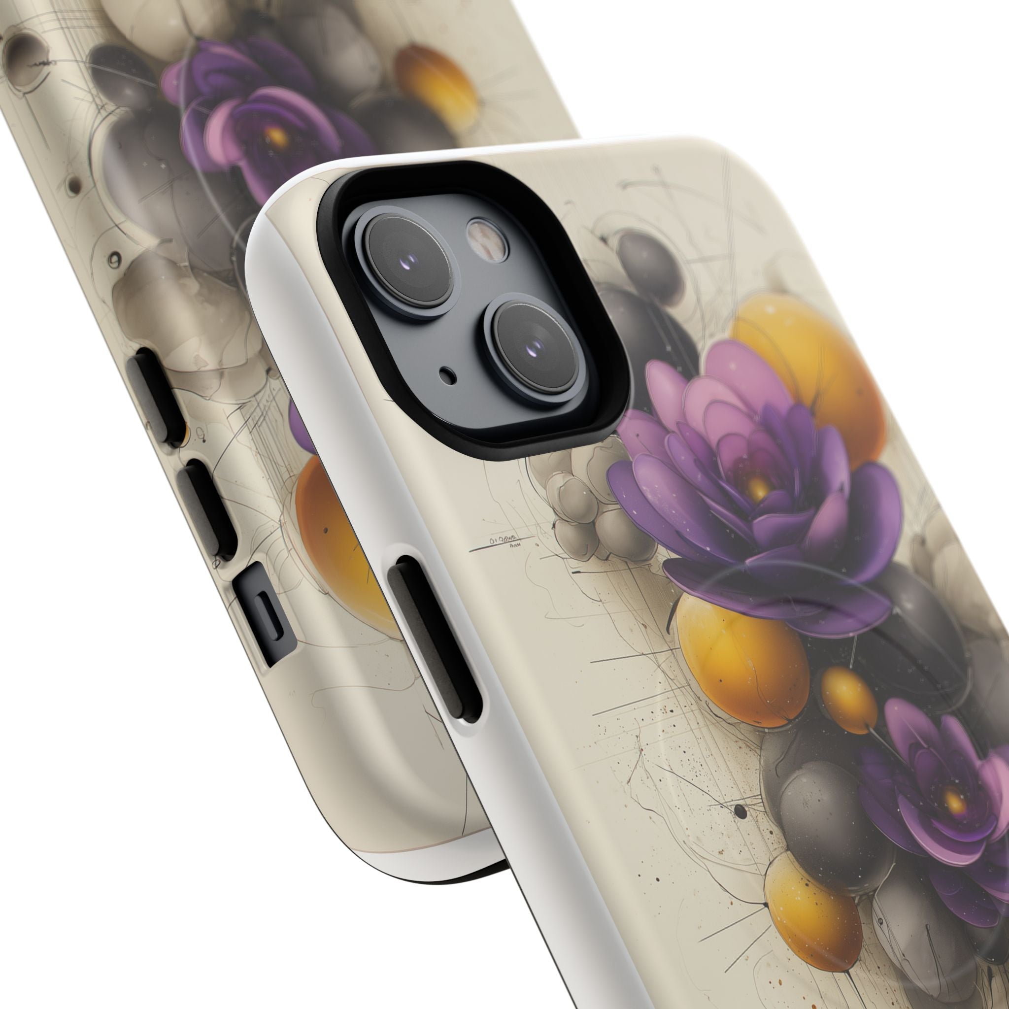 Floral Orb iPhone Case — Purple & Gold 3D Blossom Tough Magnetic Case