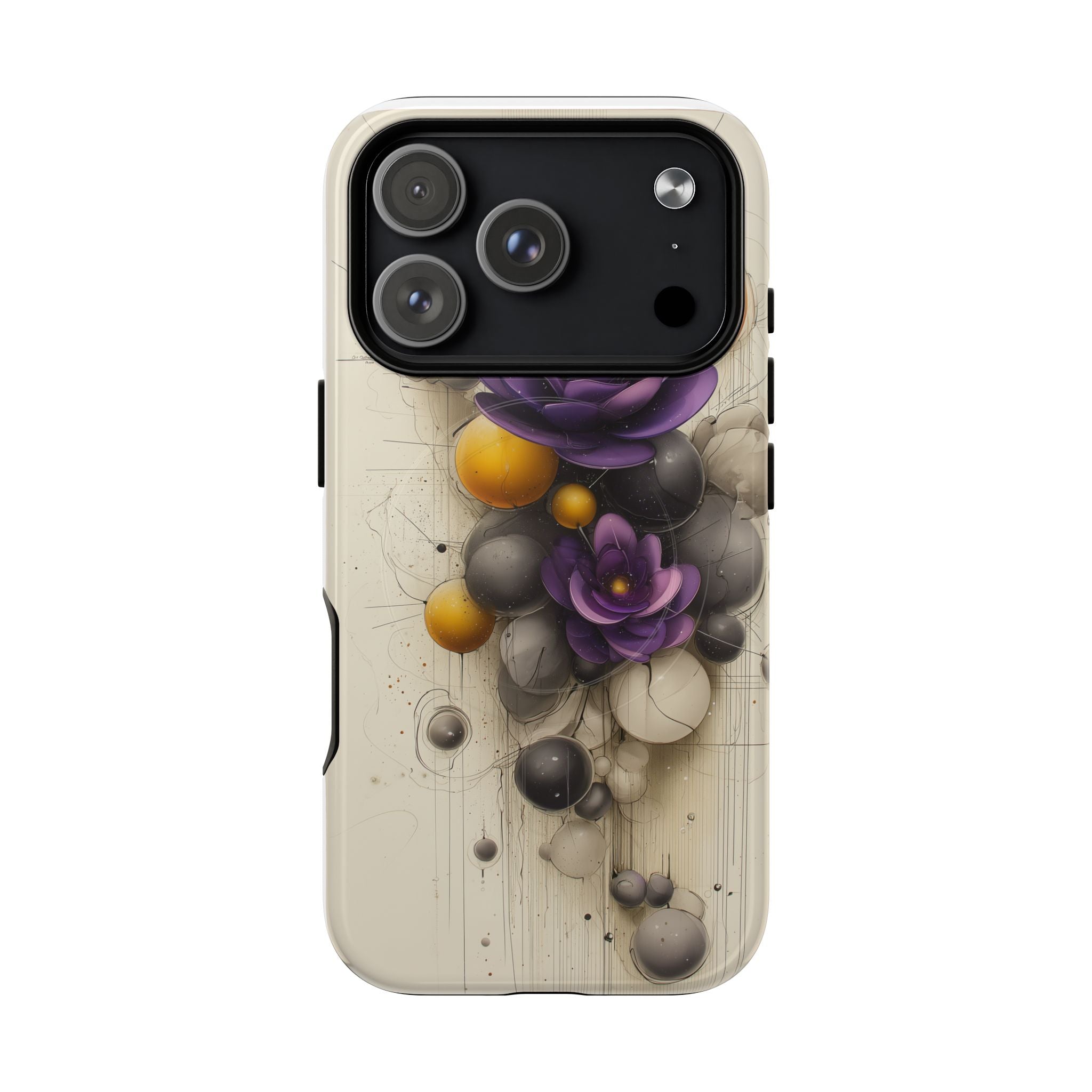 Floral Orb iPhone Case — Purple & Gold 3D Blossom Tough Magnetic Case