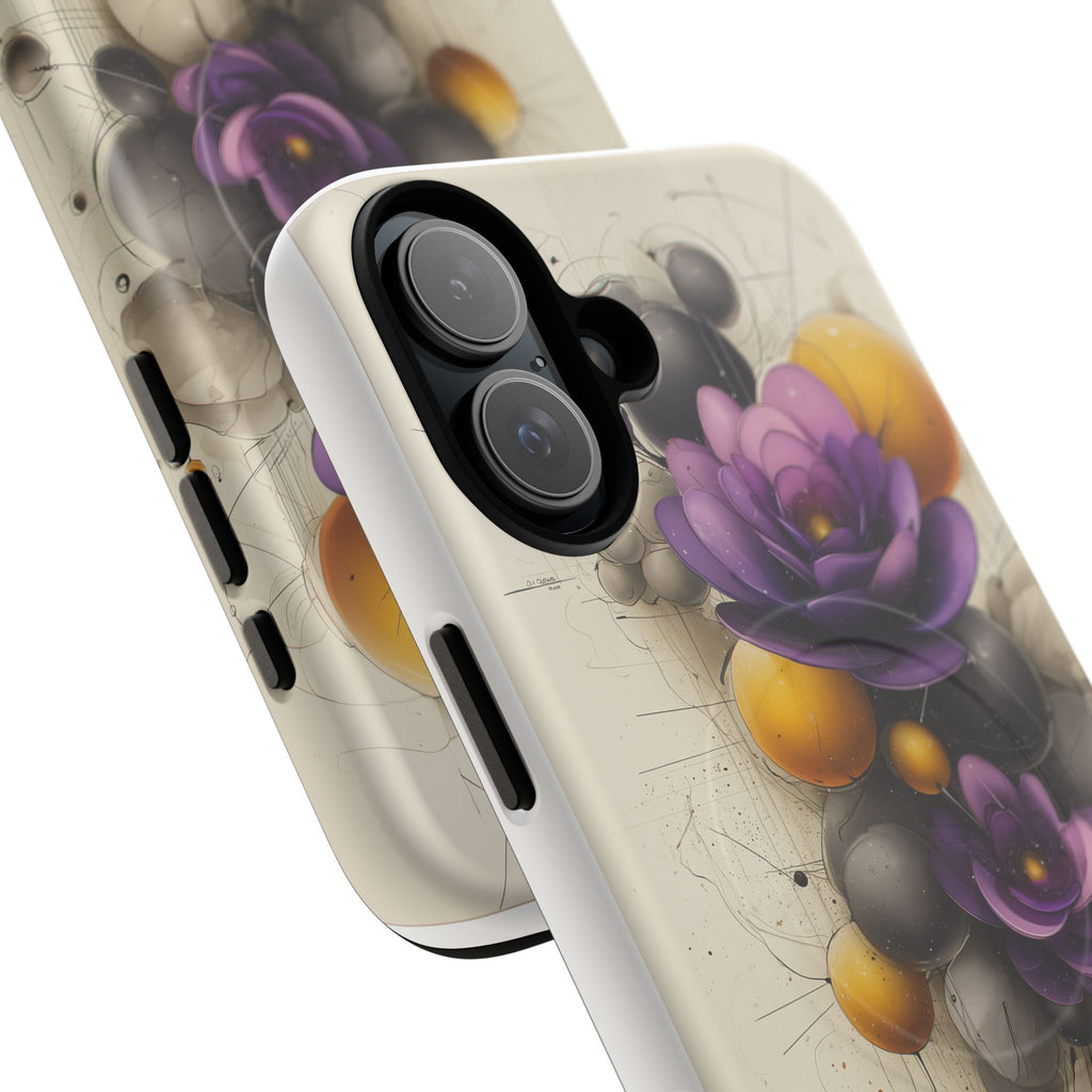 Floral Orb iPhone Case — Purple & Gold 3D Blossom Tough Magnetic Case