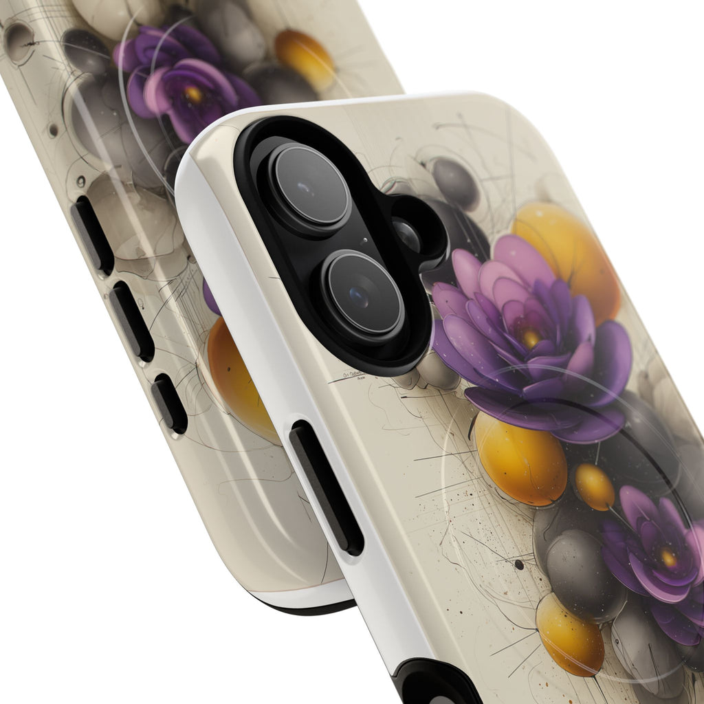 Floral Orb iPhone Case — Purple & Gold 3D Blossom Tough Magnetic Case
