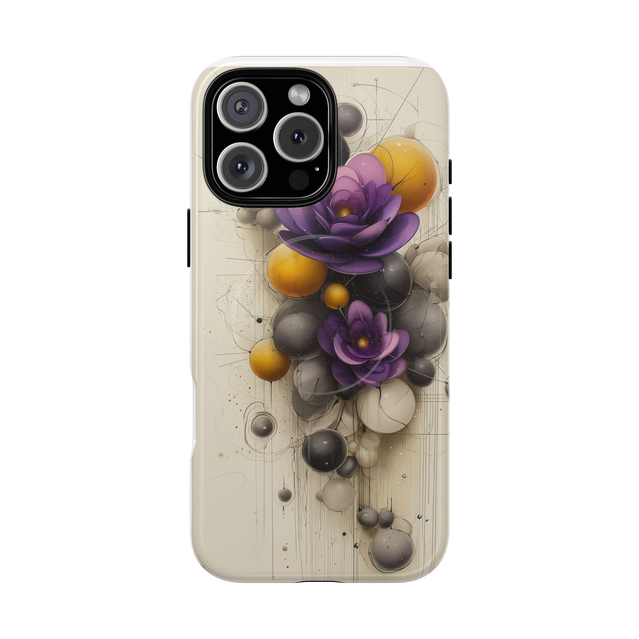 Floral Orb iPhone Case — Purple & Gold 3D Blossom Tough Magnetic Case