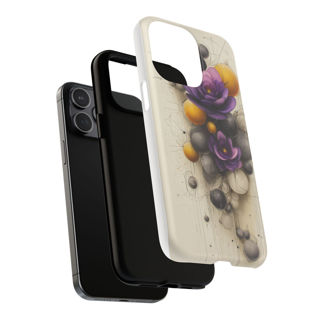Floral Orb iPhone Case — Purple & Gold 3D Blossom Tough Magnetic Case