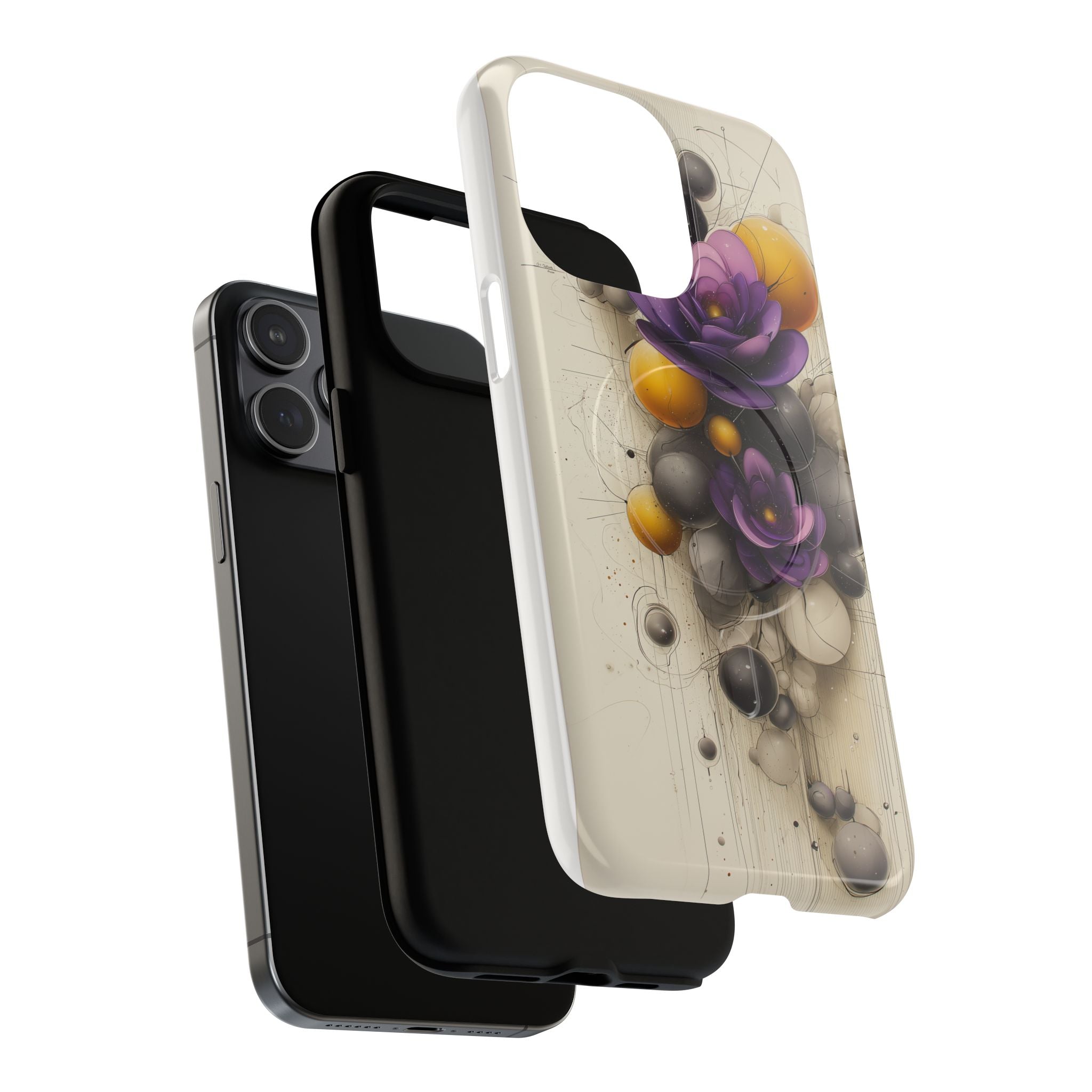 Floral Orb iPhone Case — Purple & Gold 3D Blossom Tough Magnetic Case