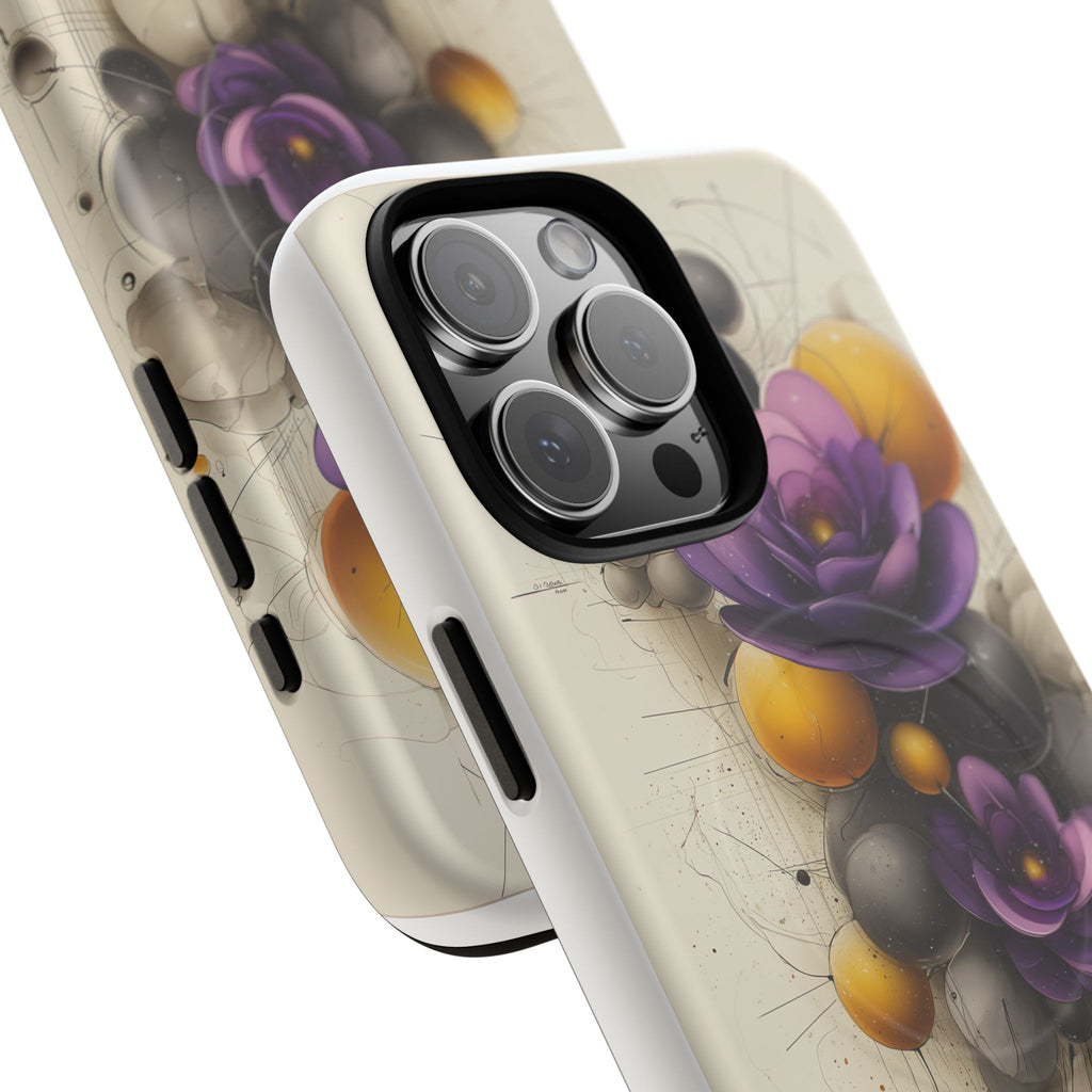 Floral Orb iPhone Case — Purple & Gold 3D Blossom Tough Magnetic Case