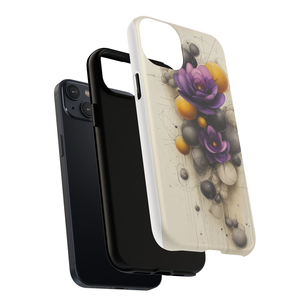 Floral Orb iPhone Case — Purple & Gold 3D Blossom Tough Magnetic Case