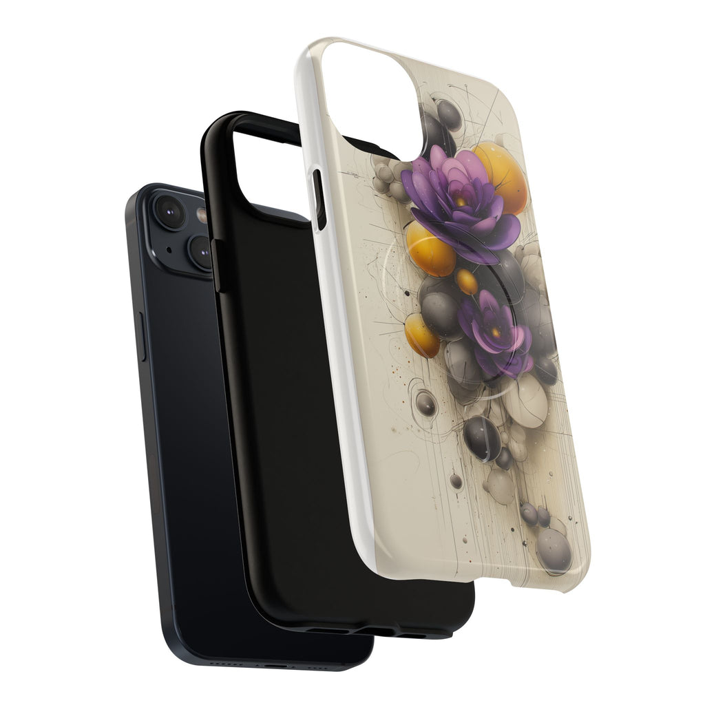 Floral Orb iPhone Case — Purple & Gold 3D Blossom Tough Magnetic Case