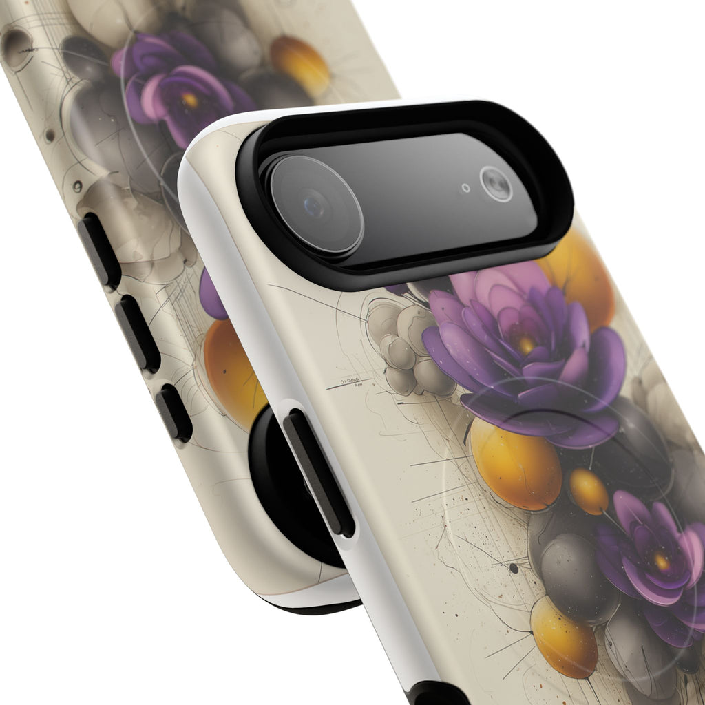 Floral Orb iPhone Case — Purple & Gold 3D Blossom Tough Magnetic Case