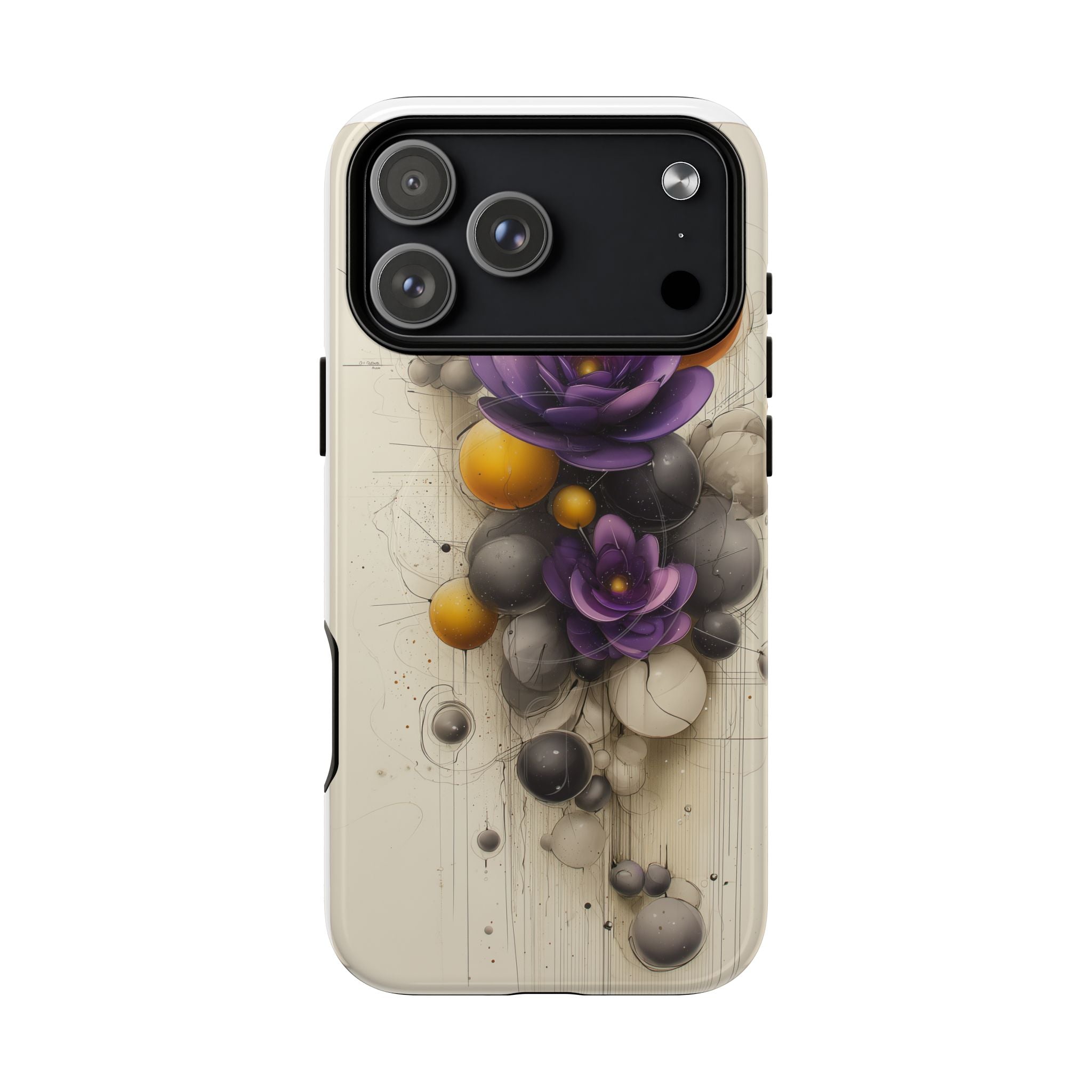 Floral Orb iPhone Case — Purple & Gold 3D Blossom Tough Magnetic Case